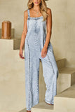 Prettyswomen Wash Frayed Wide Leg Denim Jumpsuits