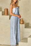 Prettyswomen Wash Frayed Wide Leg Denim Jumpsuits