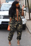 Prettyswomen Zipper Waisted Camouflage Jumpsuits