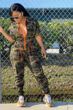 Prettyswomen Zipper Waisted Camouflage Jumpsuits