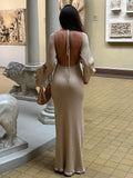 Prettyswomen Elegant Solid Backless Maxi Dress