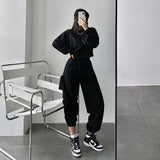 Prettyswomen Alisson Solid Color Cropped Sweatshirt High Waist Patchwork Sweatpants Matching Set