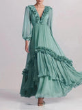 Prettyswomen Ruffled Silk Stardust Maxi Dress