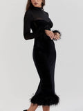 Prettyswomen Black Velvet Midi Dress