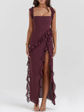 Prettyswomen Mulberry Ruffle Maxi Dress