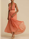 Prettyswomen Tulle Halter Neck Backless Maxi Dress