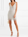 Prettyswomen Sexy Fringed V-Neck Slim Mini Dress