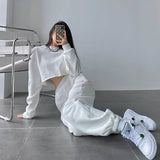 Prettyswomen Alice Solid Color Cropped Long Sleeve Sweatshirt High Waist Sweatpants Matching Set