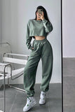 Prettyswomen Alice Solid Color Cropped Long Sleeve Sweatshirt High Waist Sweatpants Matching Set