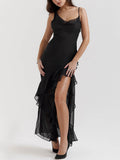 Prettyswomen Black Ruffle Maxi Dress