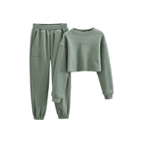 Prettyswomen Alice Solid Color Cropped Long Sleeve Sweatshirt High Waist Sweatpants Matching Set