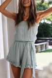 Prettyswomen Call Your Shot Cotton Blend Off Shoulder Ruffle Belted Loose Romper