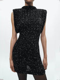 Prettyswomen Shoulder Pads Sequin Dress