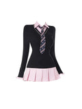 Prettyswomen Black Pink Preppy Dress