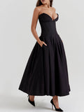 Prettyswomen Black Strapless Midi Dress