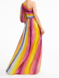 Prettyswomen Rainbow Print Off-Shoulder Maxi Dress