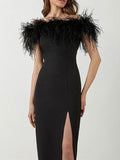 Prettyswomen One Shoulder Feather Midi Dress