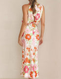 Prettyswomen Floral Halter Neck Elastic Waist Maxi Dress