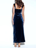 Prettyswomen Lace-Paneled Velvet Maxi Dress