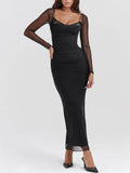 Prettyswomen Black Backless Bodycon Suspender Maxi Dress