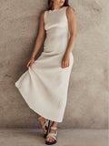 Prettyswomen Off-White Sleeveless Midi Dress