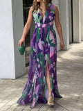 Prettyswomen Sleeveless Deep V Pleated Maxi Dress