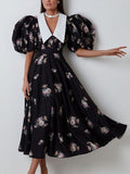 Prettyswomen Black French Maxi Doll Collar Midi Dress