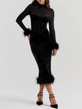 Prettyswomen Black Velvet Midi Dress