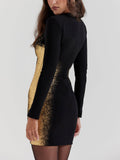 Prettyswomen Black & Gold Foil Print Mini Dress