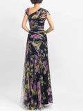 Prettyswomen Smocked Slim Fit Mesh Printed Maxi Dress