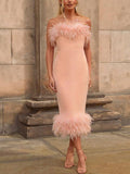 Prettyswomen Sleeveless Fur Pencil Midi Dress