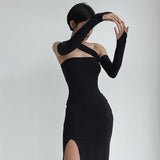 Prettyswomen Solid High Slit Multi Wearing Design Bandeau Maxi Dress