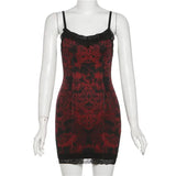 Prettyswomen Dragon Print Lace Trim Mini Dress