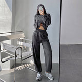 Prettyswomen Alisson Solid Color Cropped Sweatshirt High Waist Patchwork Sweatpants Matching Set