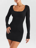 Prettyswomen Black Ribbed Knit Mini Dress