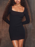 Prettyswomen Black Ribbed Knit Mini Dress