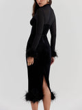 Prettyswomen Black Velvet Midi Dress