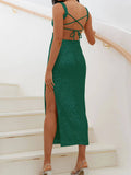 Prettyswomen Backless Sequin Split Midi Dress