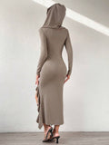 Prettyswomen Elegant Hooded Ruffled Cape Maxi Dress