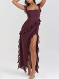 Prettyswomen Mulberry Ruffle Maxi Dress