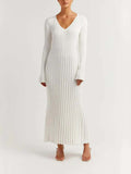 Prettyswomen V Neck Flounce Sleeve Pit Strip Knitting Maxi Dress