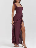 Prettyswomen Mulberry Ruffle Maxi Dress