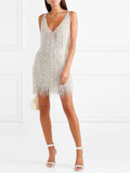 Prettyswomen Sexy Fringed V-Neck Slim Mini Dress