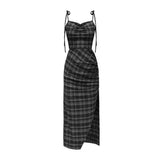 Prettyswomen Gothic Plaid V-Neck Halter Dress