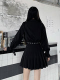 Prettyswomen Gothic Pleated Belted Dress