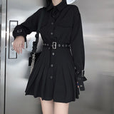 Prettyswomen Gothic Pleated Belted Dress