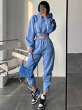 Prettyswomen Maci Solid Color Cropped Hoodie High Waist Sweatpants Matching Set