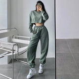 Prettyswomen Alice Solid Color Cropped Long Sleeve Sweatshirt High Waist Sweatpants Matching Set