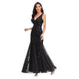 European And American Evening Dress V-neck Tulle Embroidered Sequins Sexy Mermaid Prom Dress Women Formal Dress