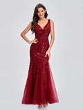 European And American Evening Dress V-neck Tulle Embroidered Sequins Sexy Mermaid Prom Dress Women Formal Dress